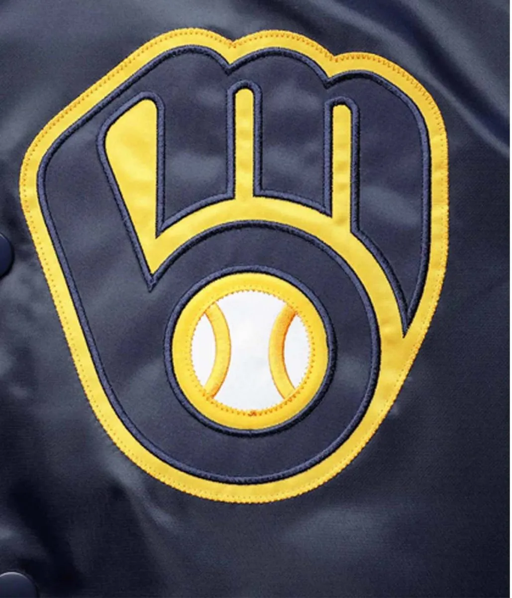 Milwaukee Brewers Reliever Satin Raglan Full-Snap Blue and Yellow Jacket