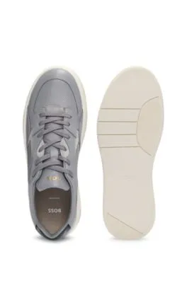 Mixed-leather trainers with layered upper