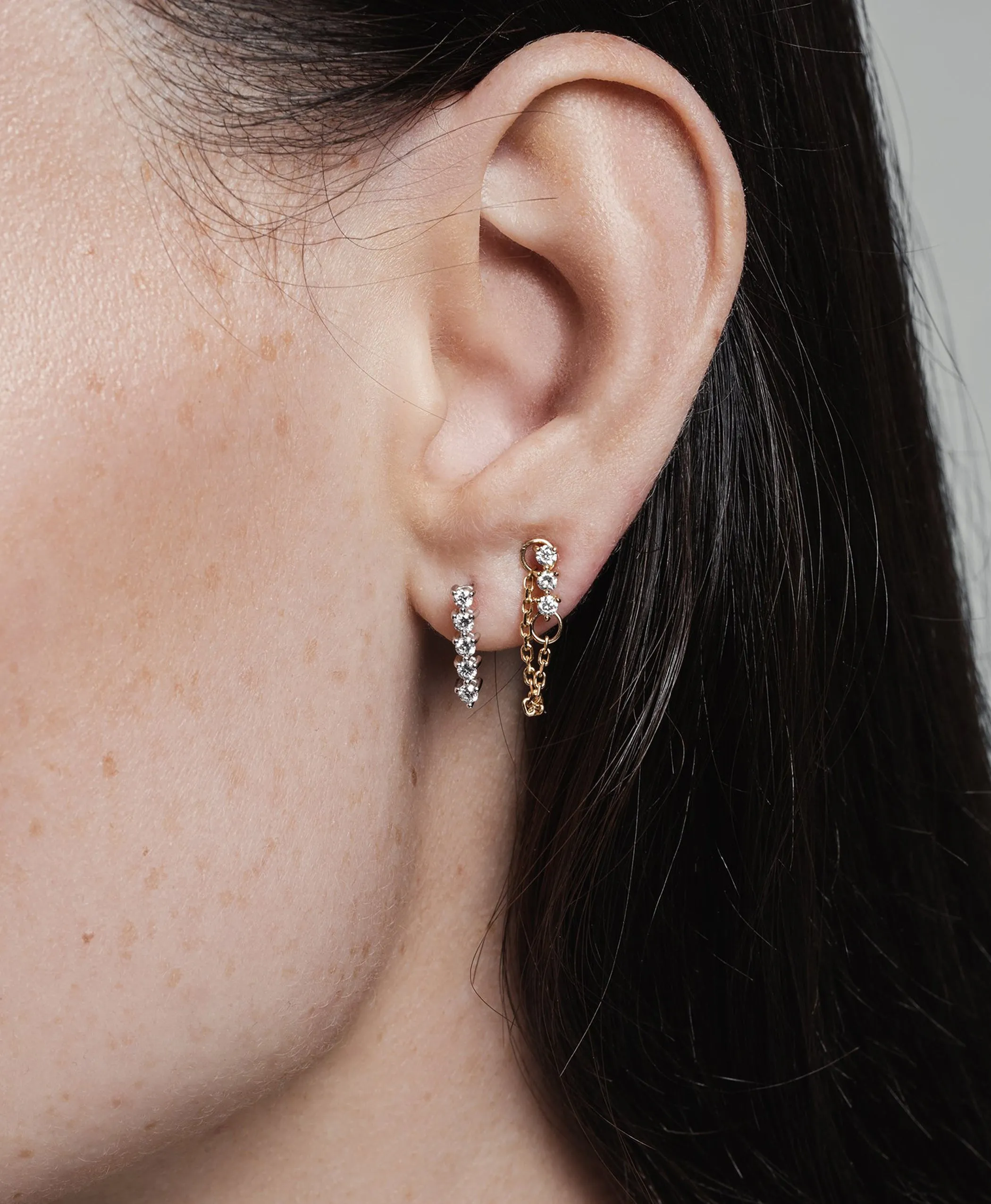 Modernist Tennis Diamond Earring with Chain in 14K Gold