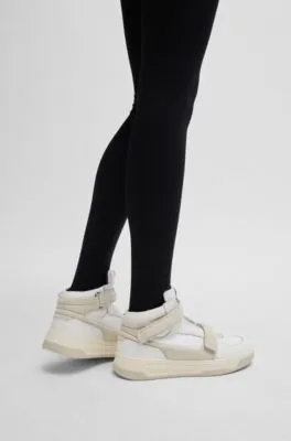 NAOMI x BOSS leather high-top trainers with riptape straps