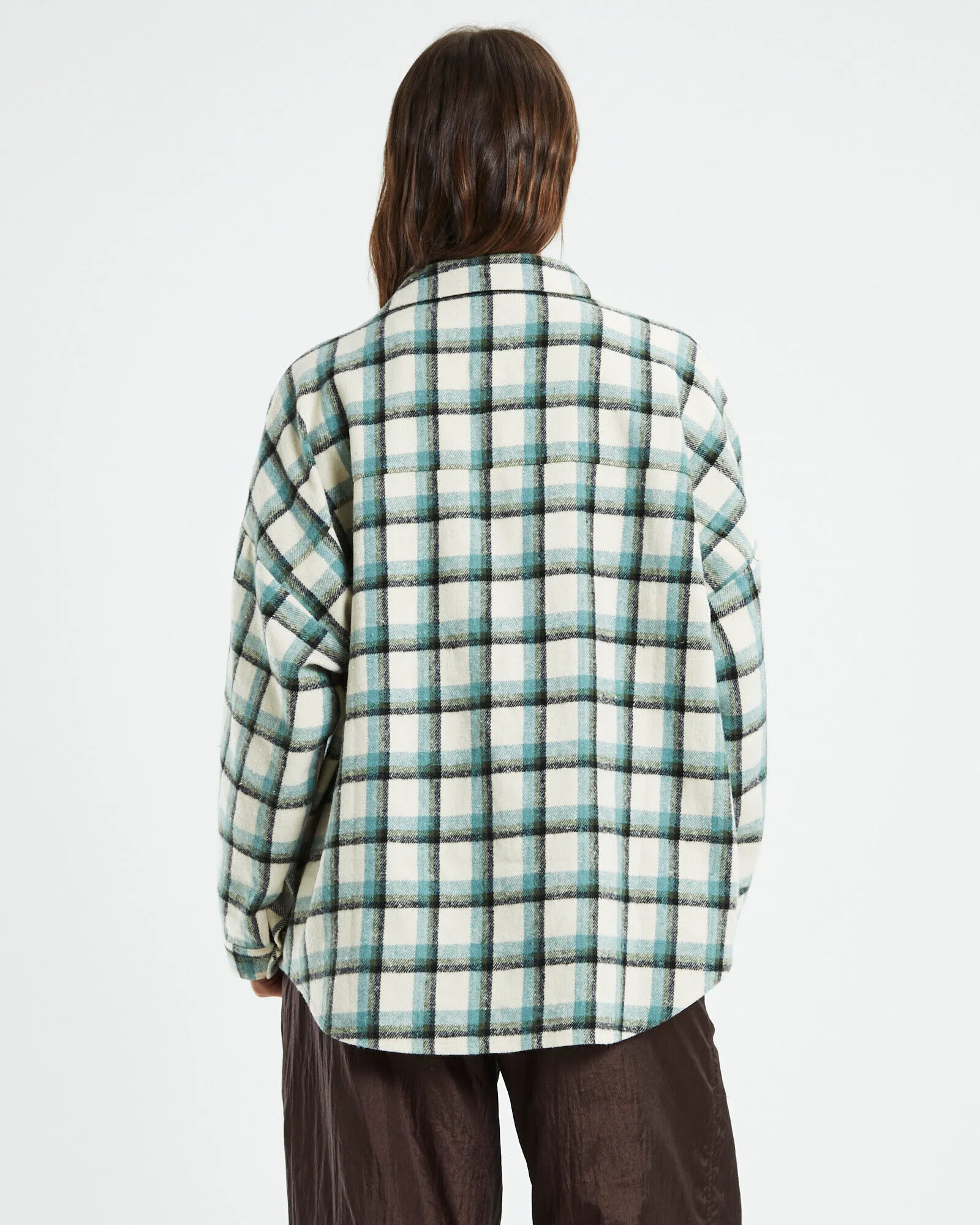 Neon Hart Riley Boyfriend Flannel Shirt Check Blue