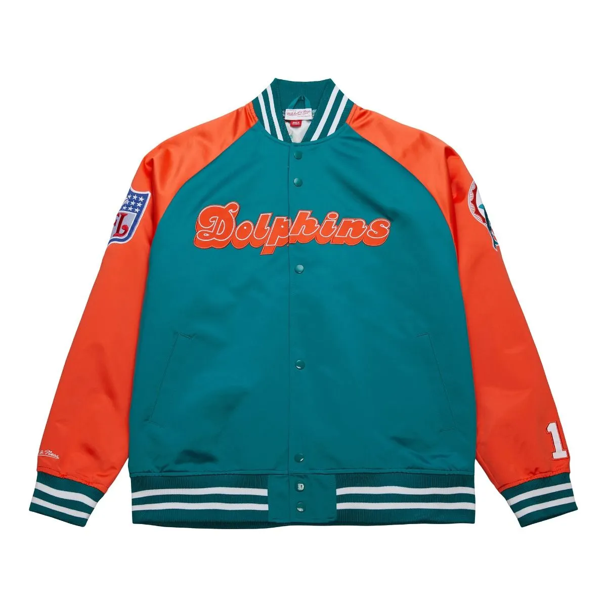 NFL Name & Number Lightweight Satin Jacket Vintage Logo Miami Dolphins Dan Marino