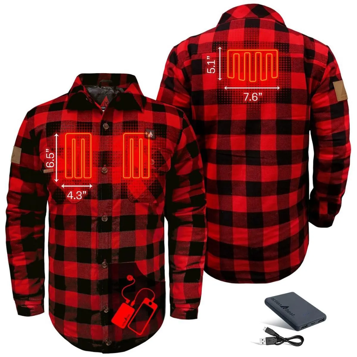 Open Box ActionHeat 5V Battery Heated Flannel Shirt