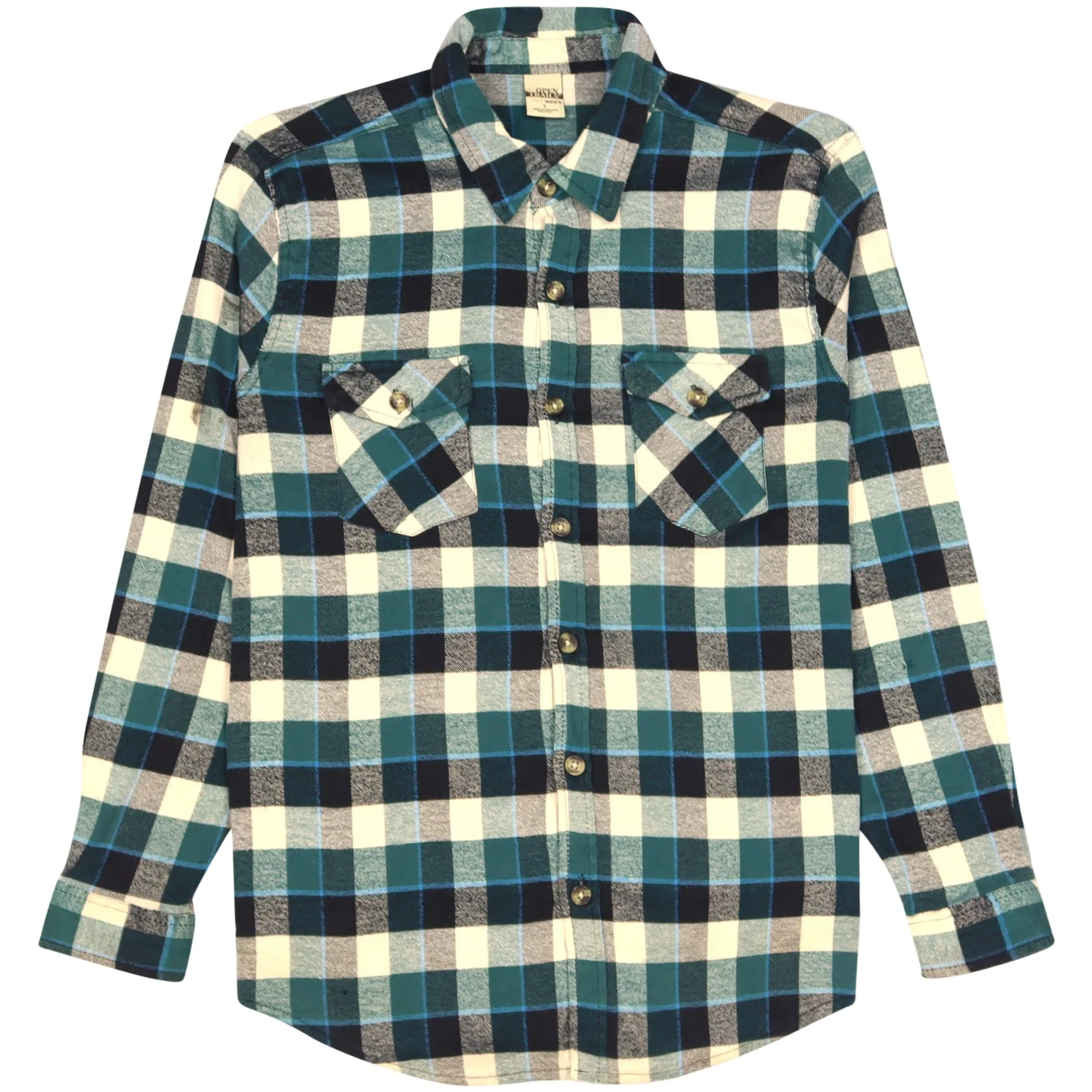 Open Trails Checkered Flannel Shirt Green Beige