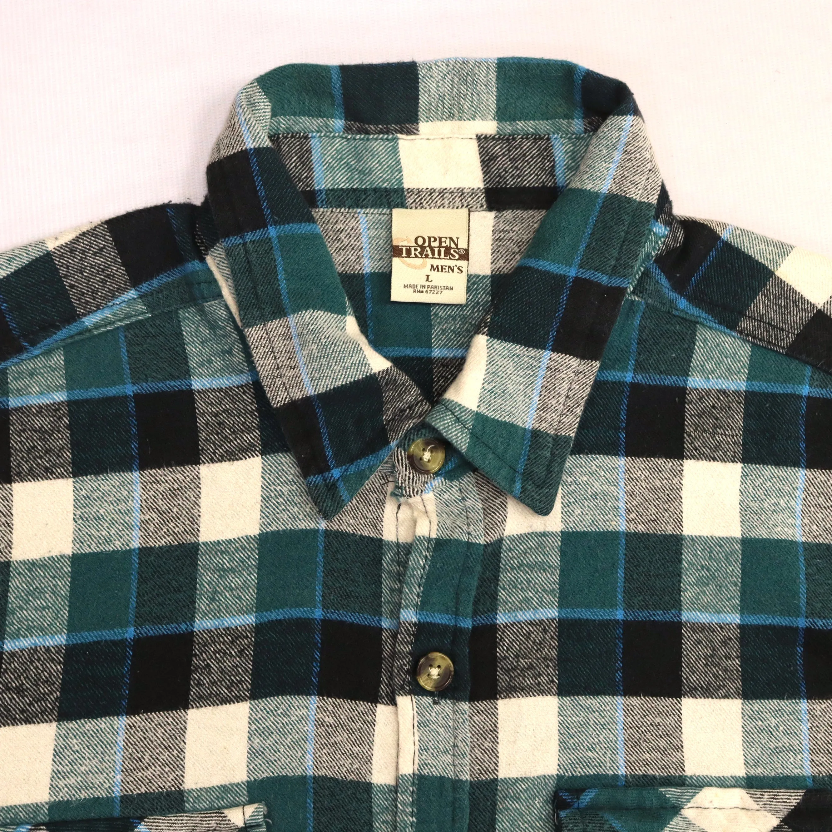 Open Trails Checkered Flannel Shirt Green Beige