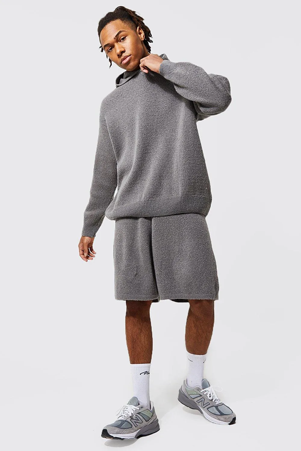 Oversized Brushed Knitted Hoodie & Shorts Set