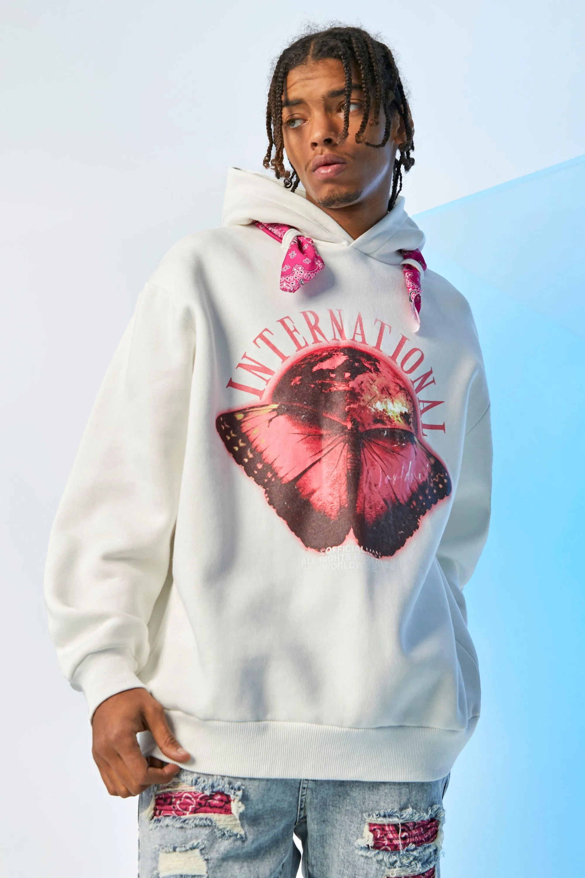 Oversized Butterfly Graphic Bandana Hoodie