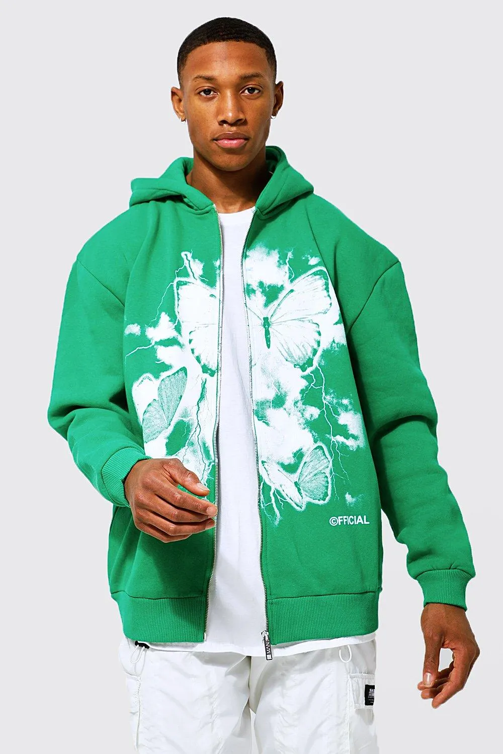 Oversized Butterfly Print Zip Through Hoodie