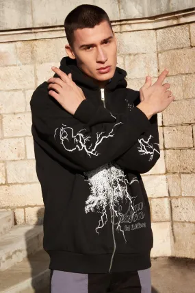 Oversized Eagle Graphic Zip Through Hoodie