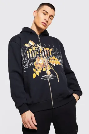 Oversized Floral Zip Through Hoodie