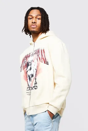 Oversized Heartless Print Zip Through Hoodie