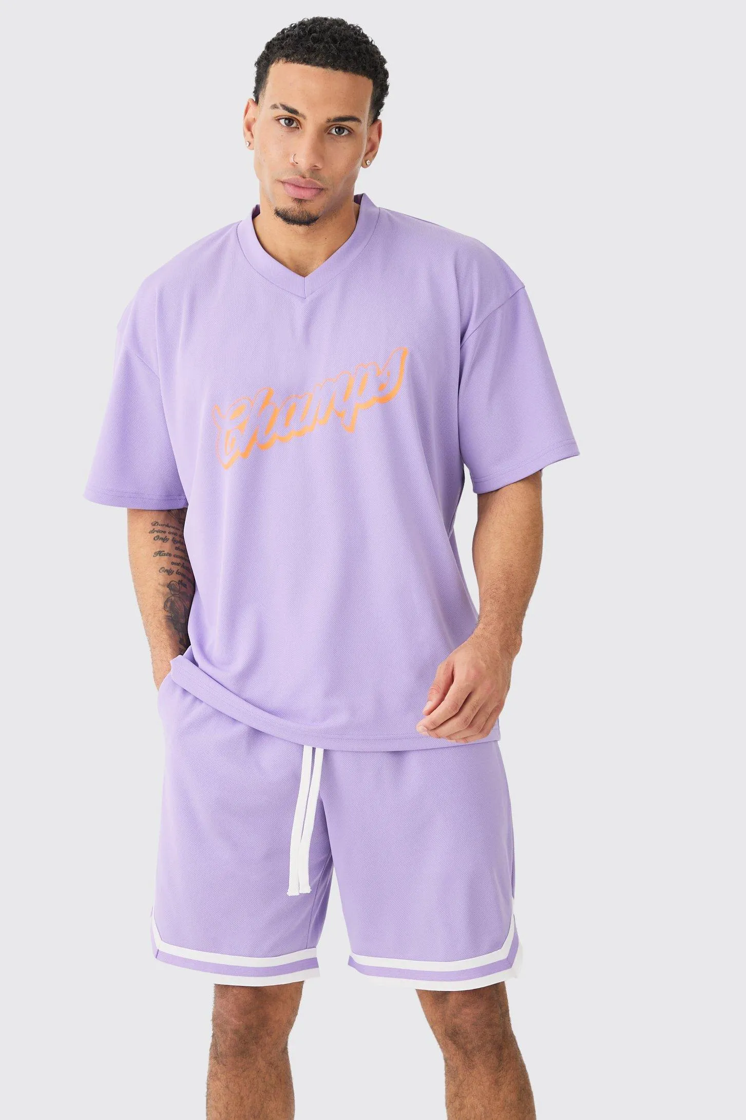 Oversized Mesh Varsity Top And Basketball Shorts Set | boohooMAN UK