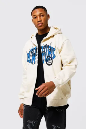 Oversized Ny Graffiti Zip Through Hoodie