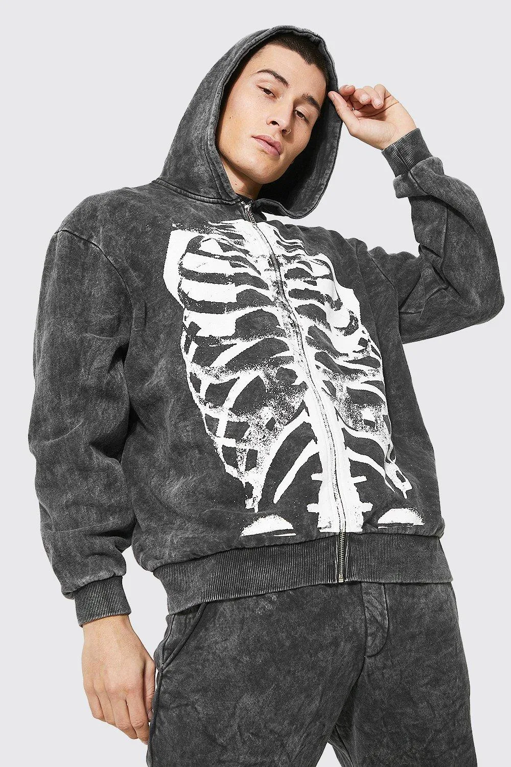 Oversized Ribcage Zip Through Hoodie