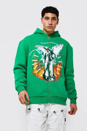 Oversized Statue Graphic Zip Through Hoodie