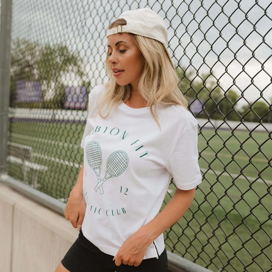 Oversized Tee, White Tennis Graphic