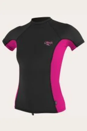 O'Neill Womens Premium Skins Short Sleeve Rash Vest - Black/Berry