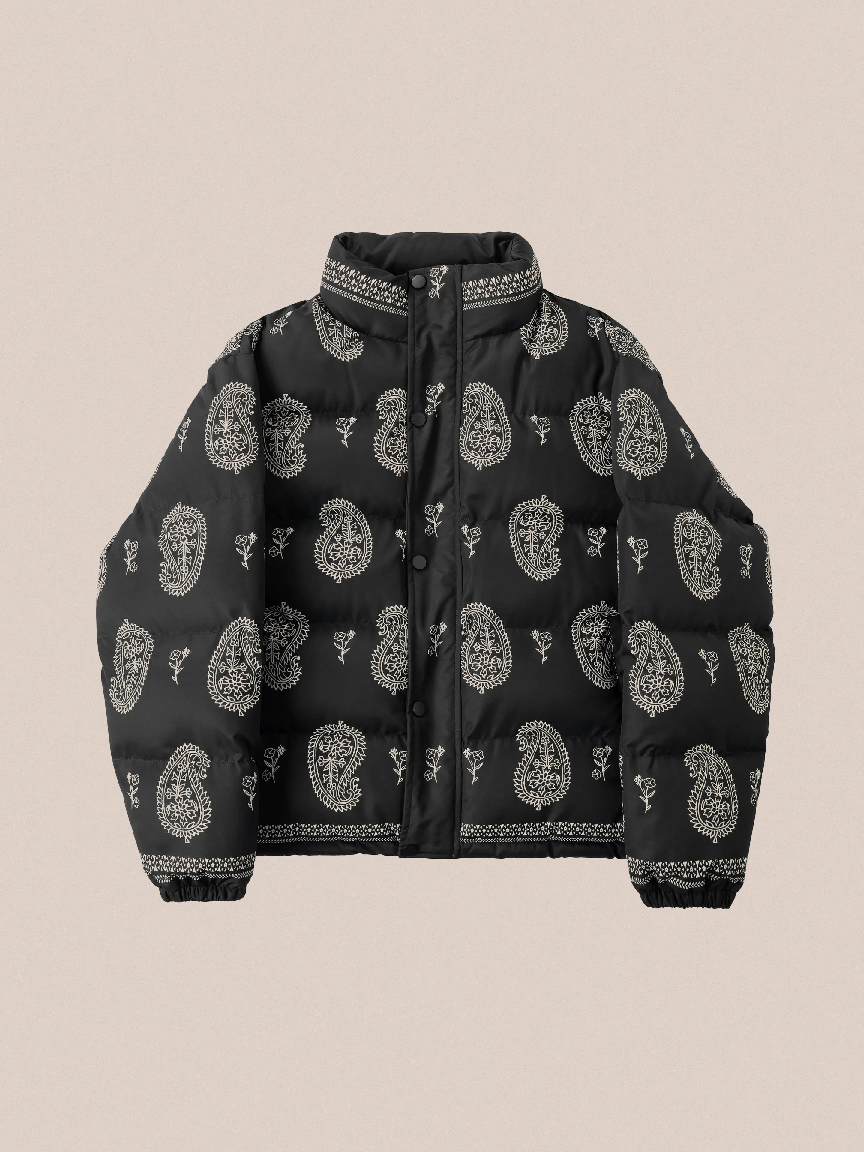 Paisley Puffer Jacket in Black