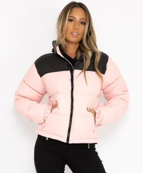 Pink Two Tone Padded Quilted Puffer Jacket