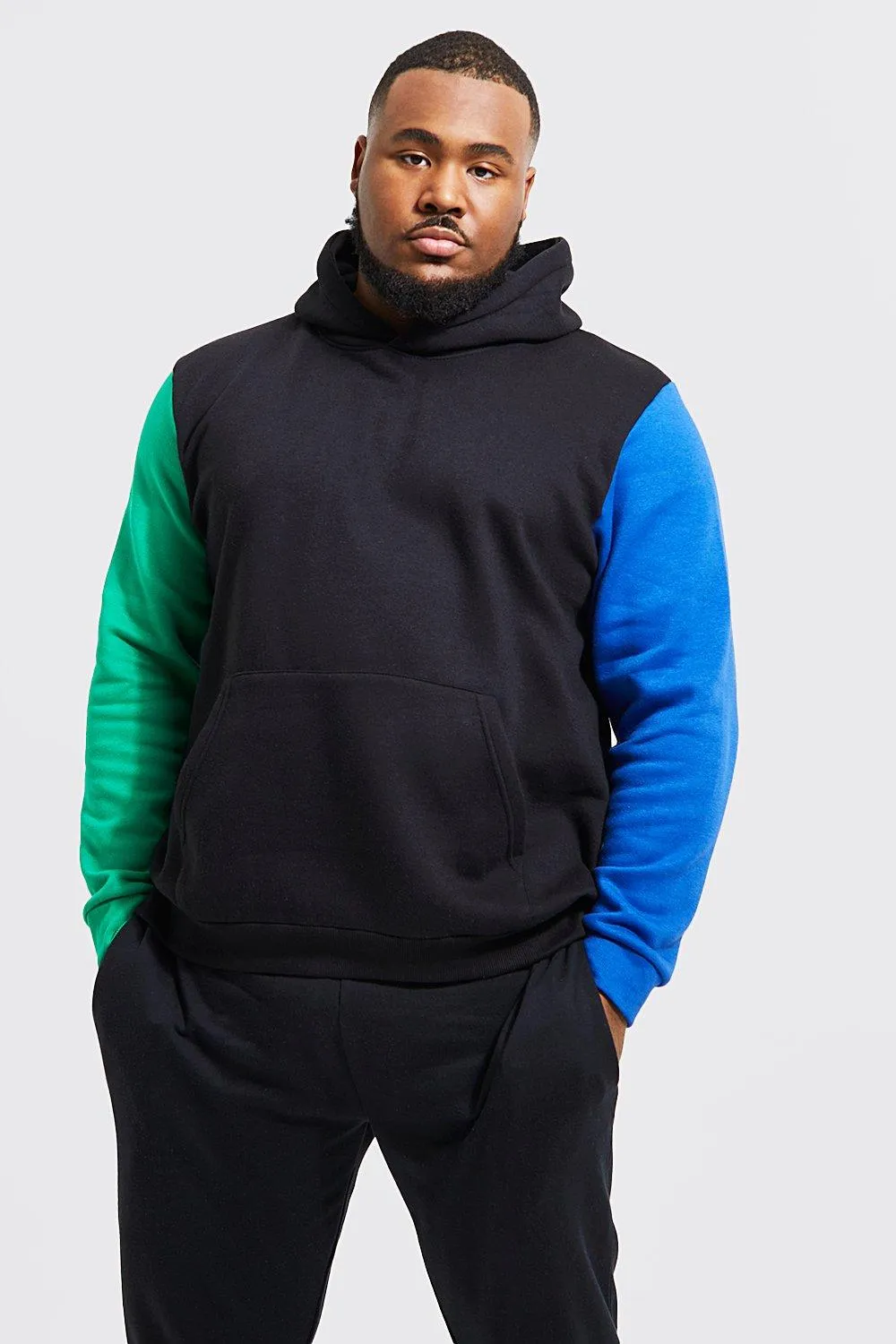 Plus Contrast Sleeve Colour Block Hoodie