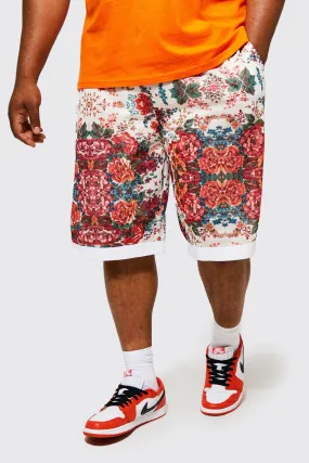 Plus Floral Mesh Basketball Sports Rib Short | boohooMAN UK