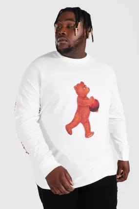 Plus Long Sleeve Basketball Teddy Print Tee