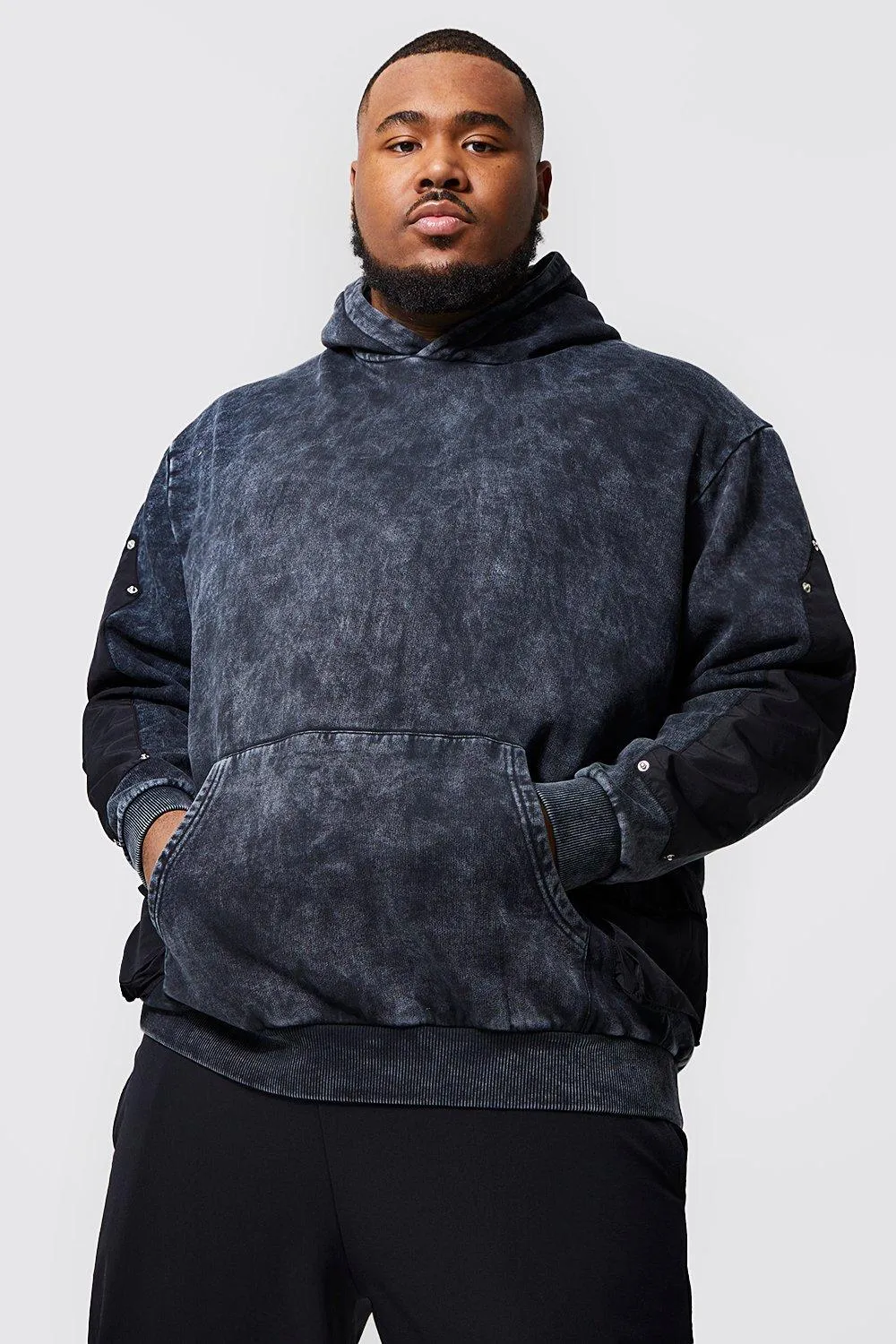 Plus Loose Washed Worker Panel Hoodie