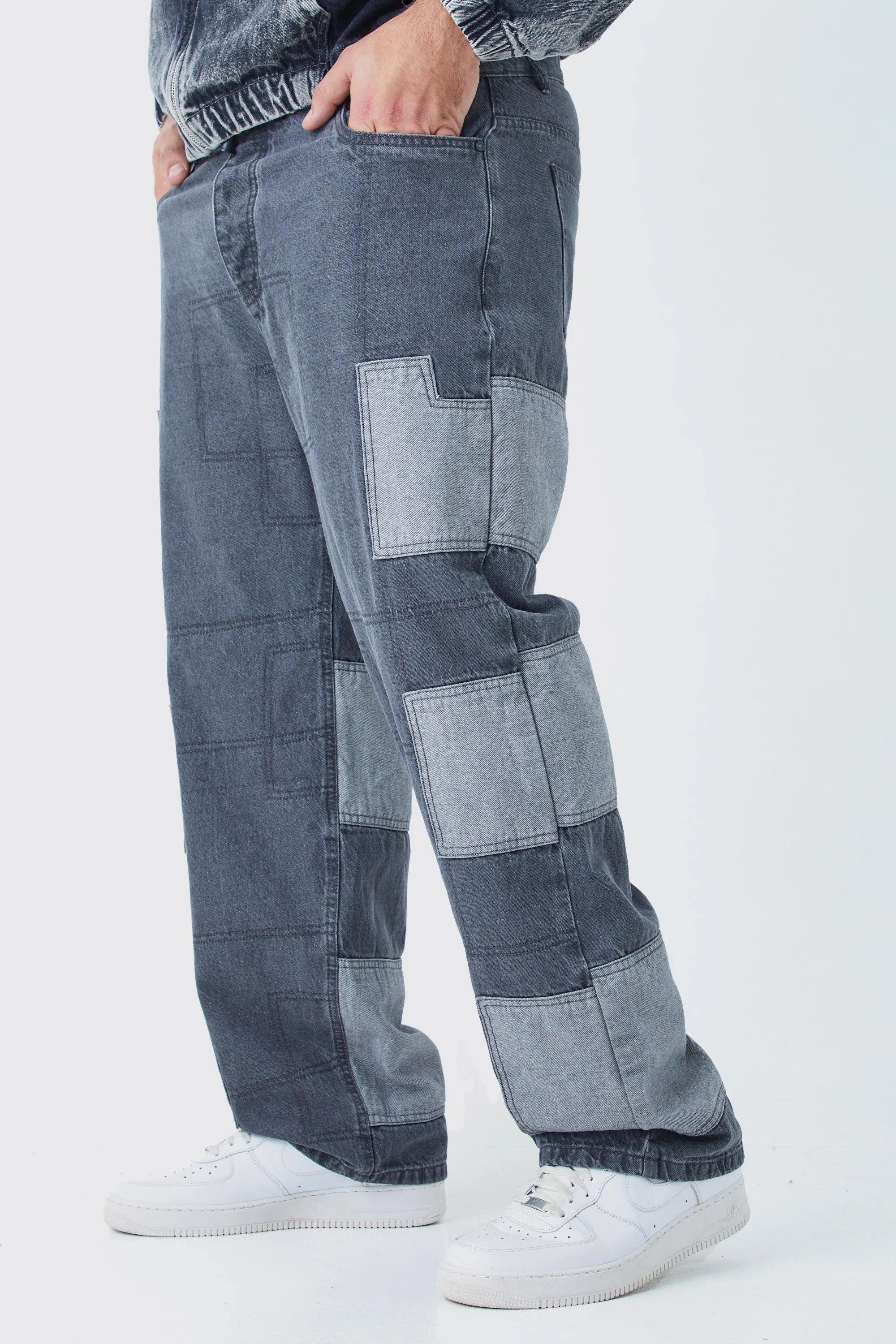 Plus Relaxed Rigid Patchwork Jeans