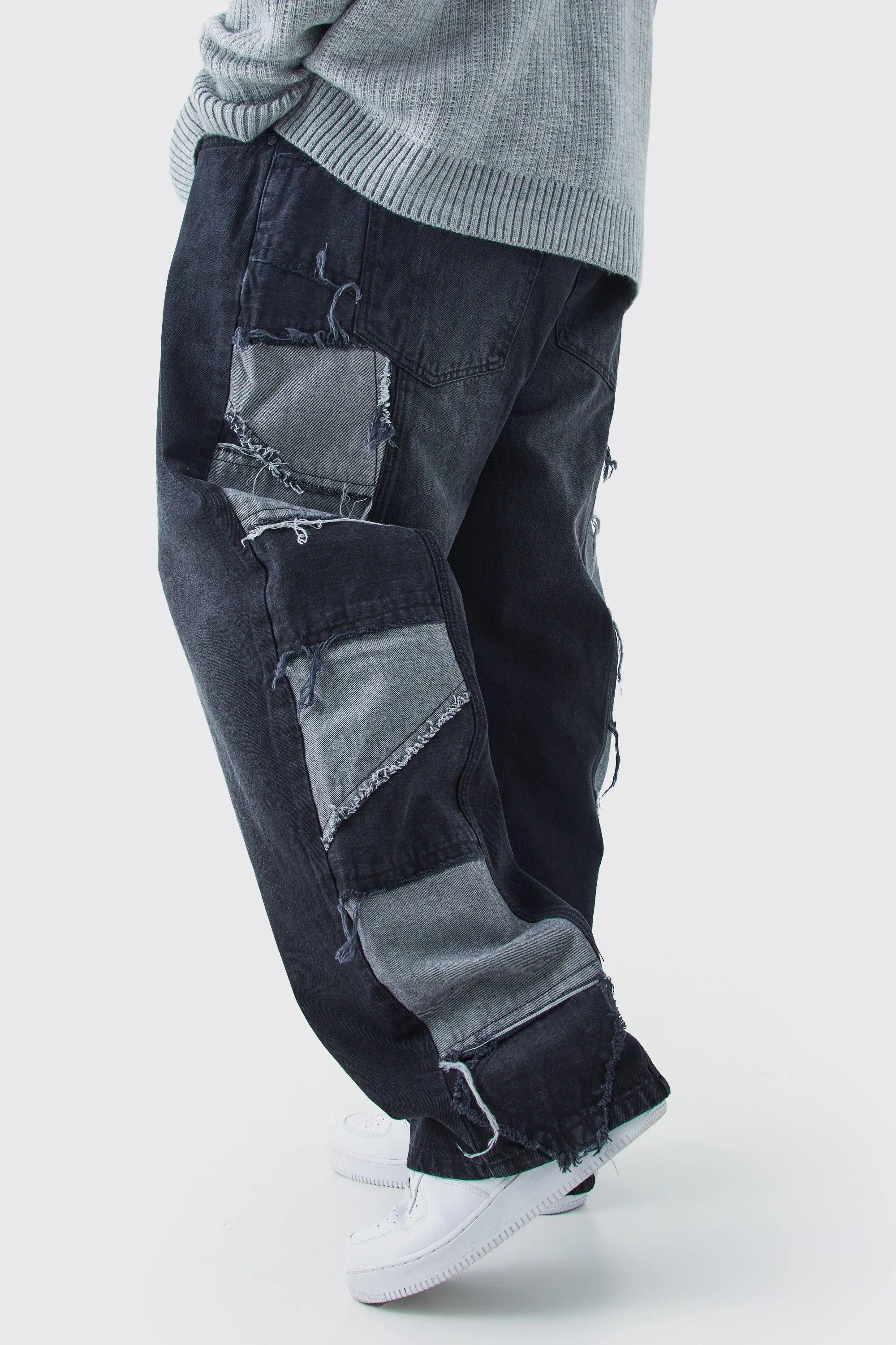 Plus Relaxed Rigid Patchwork Side Panel Jeans