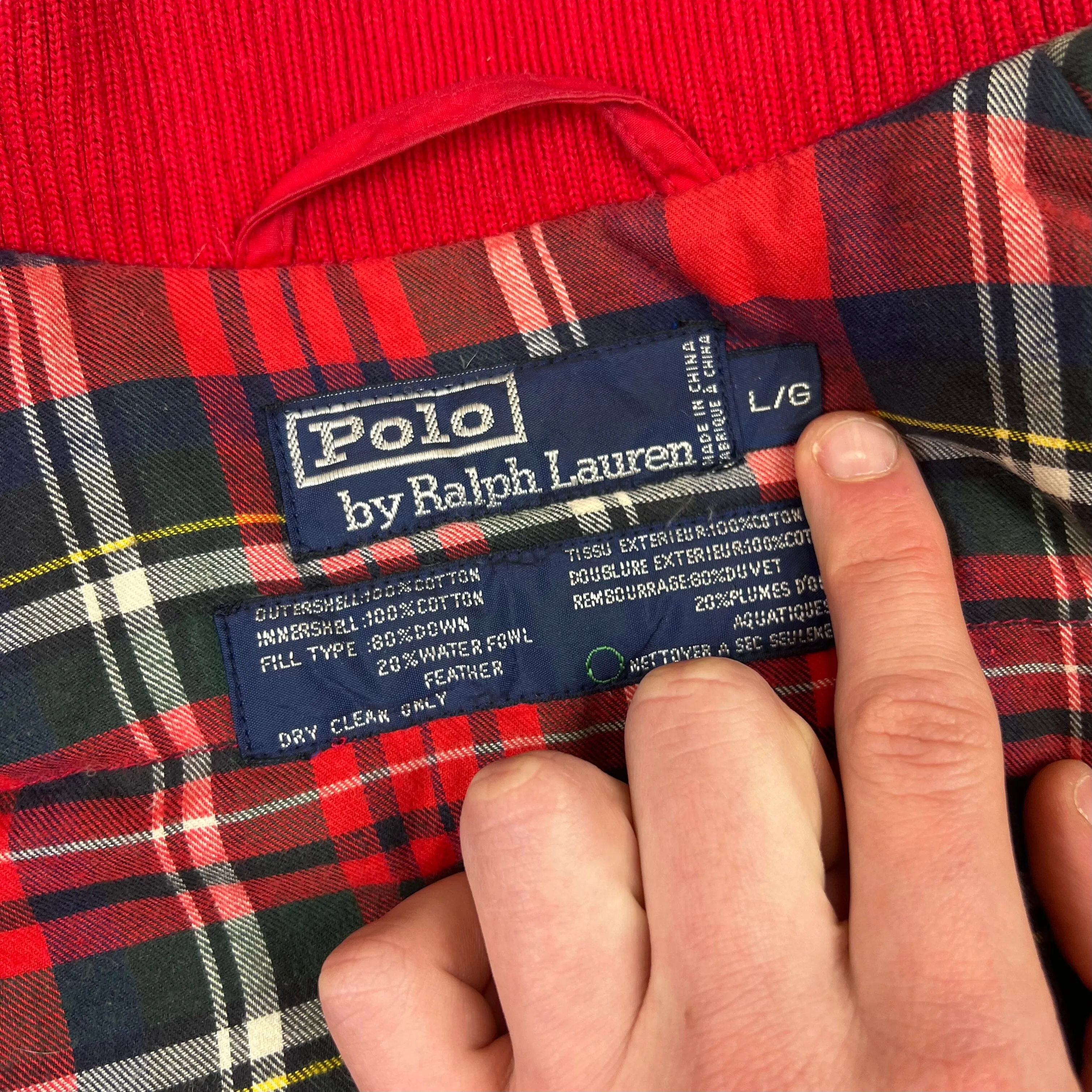 Polo Ralph Lauren Plaid Lined Bomber Puffer Jacket Red