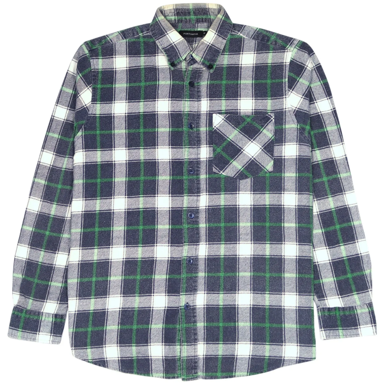 Portonova Checkered Flannel Shirt Navy Green