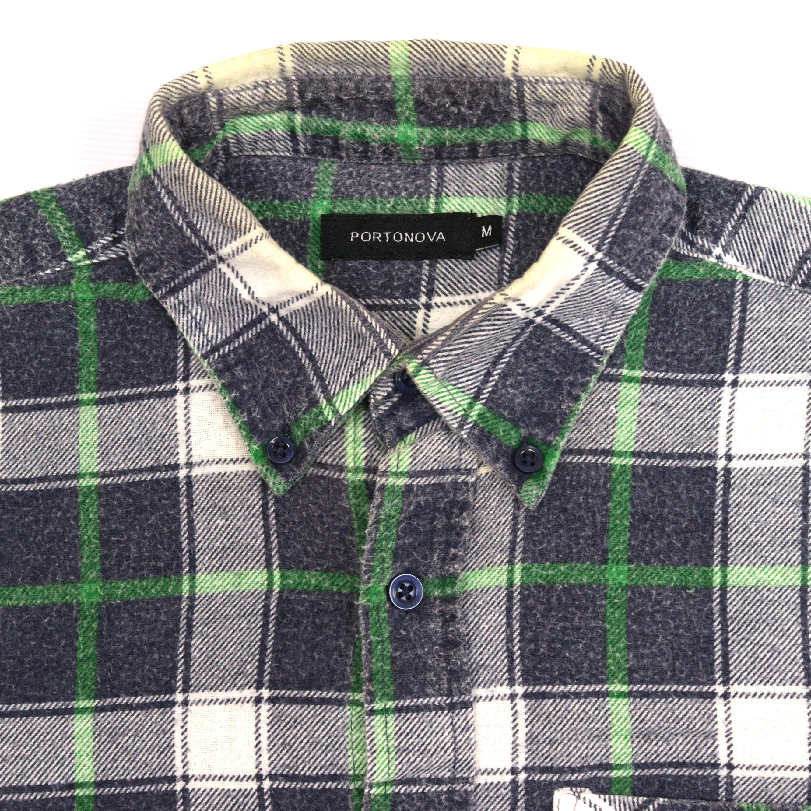 Portonova Checkered Flannel Shirt Navy Green