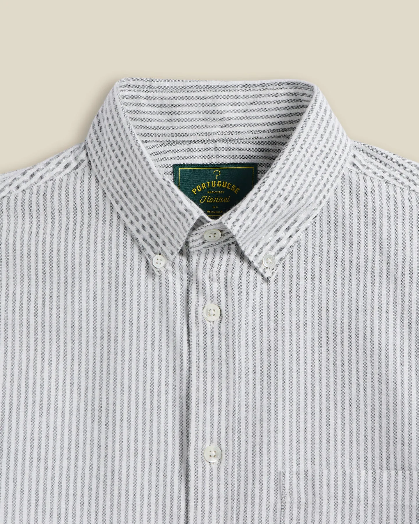 Portuguese Flannel - Brushed Oxford Stripe Shirt - Moss Green-