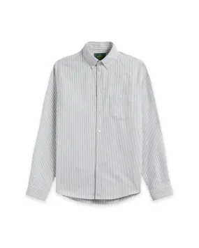 Portuguese Flannel - Brushed Oxford Stripe Shirt - Moss Green-