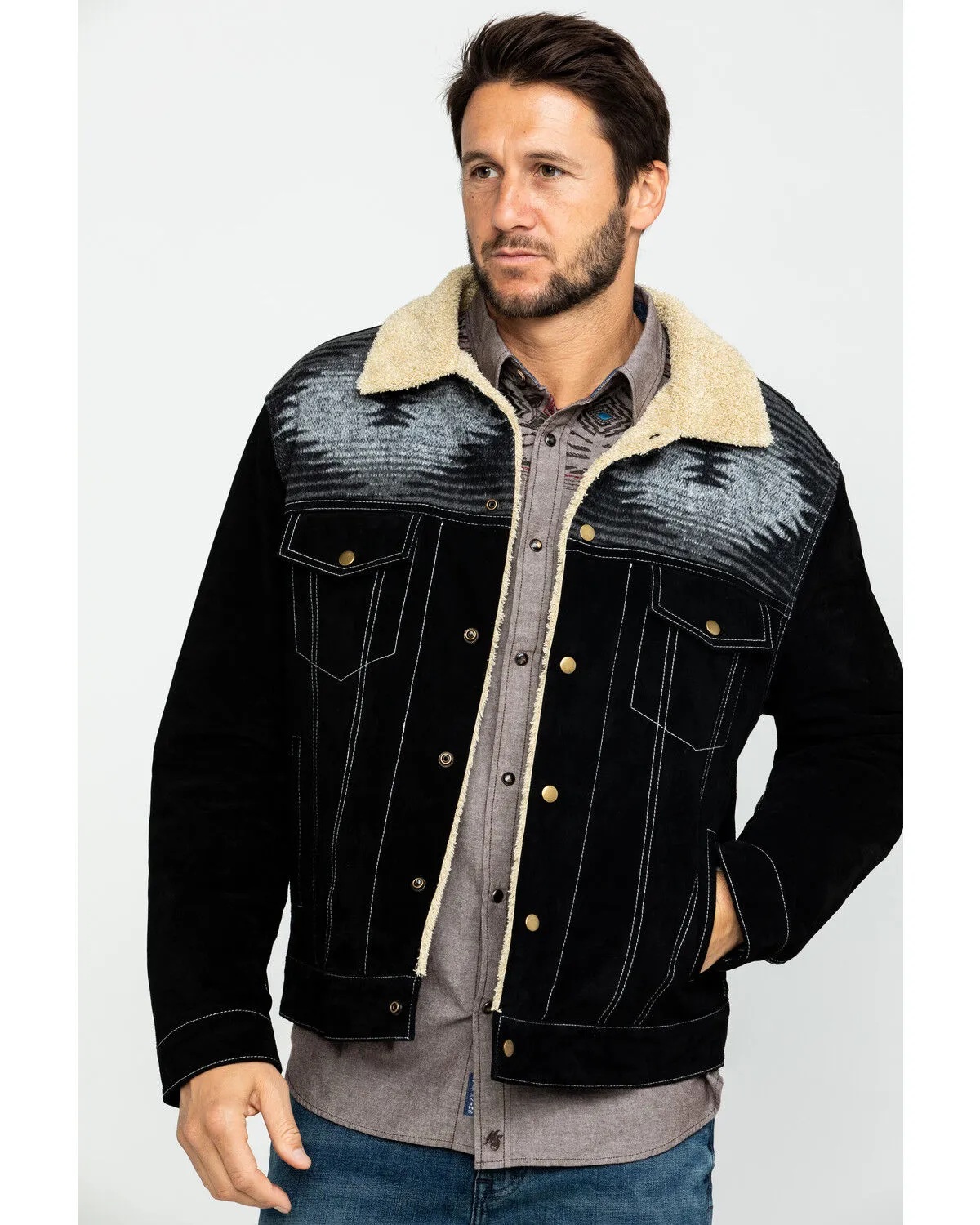 Product Name:  Scully Men's Boar Suede Southwestern Yolk Jean Jacket