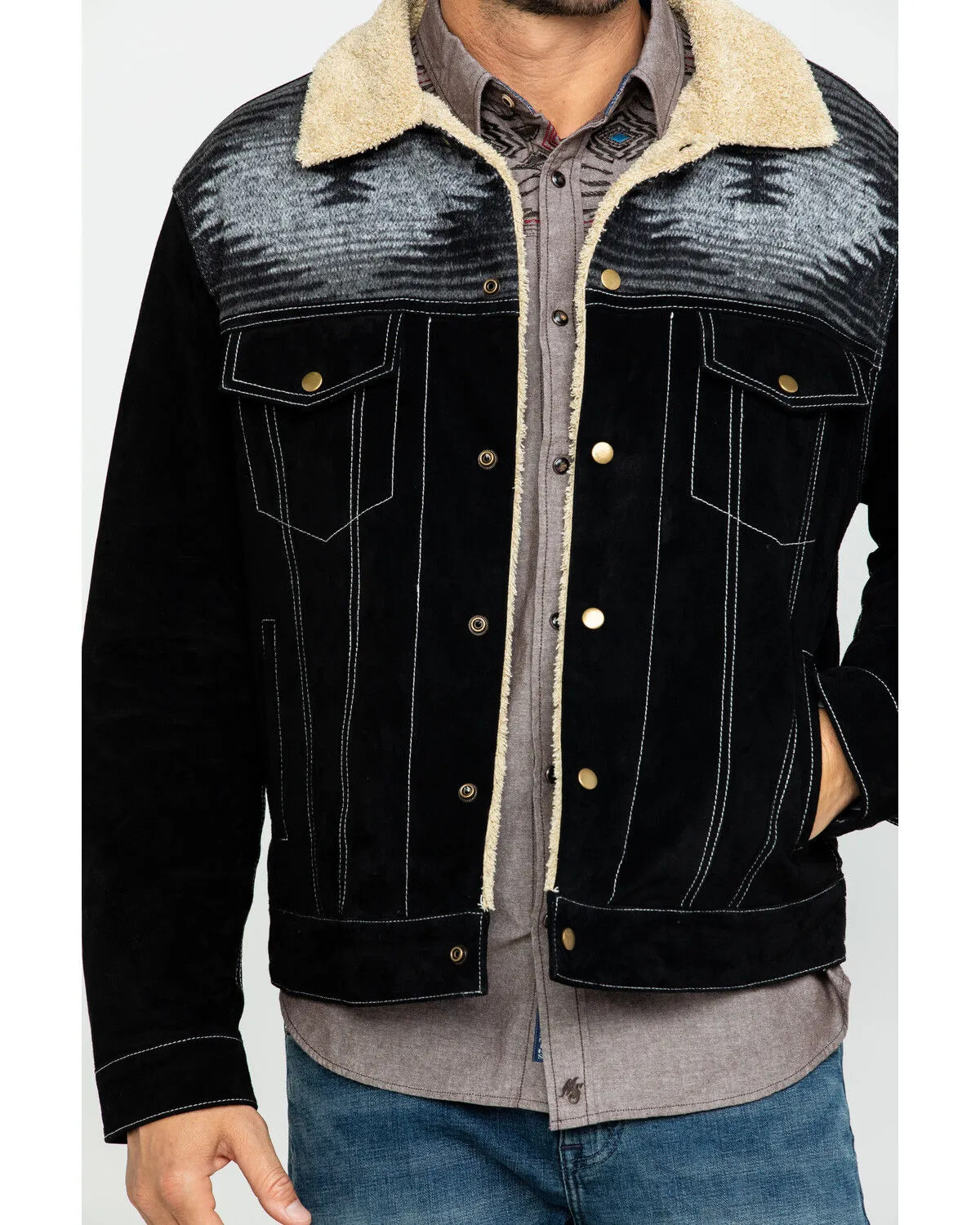 Product Name:  Scully Men's Boar Suede Southwestern Yolk Jean Jacket