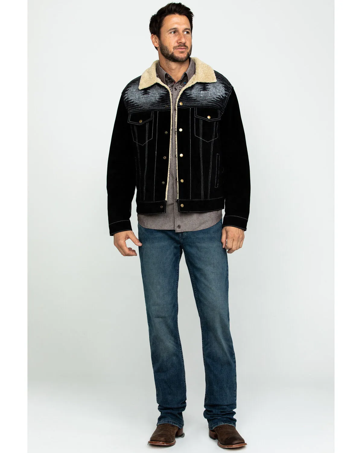 Product Name:  Scully Men's Boar Suede Southwestern Yolk Jean Jacket