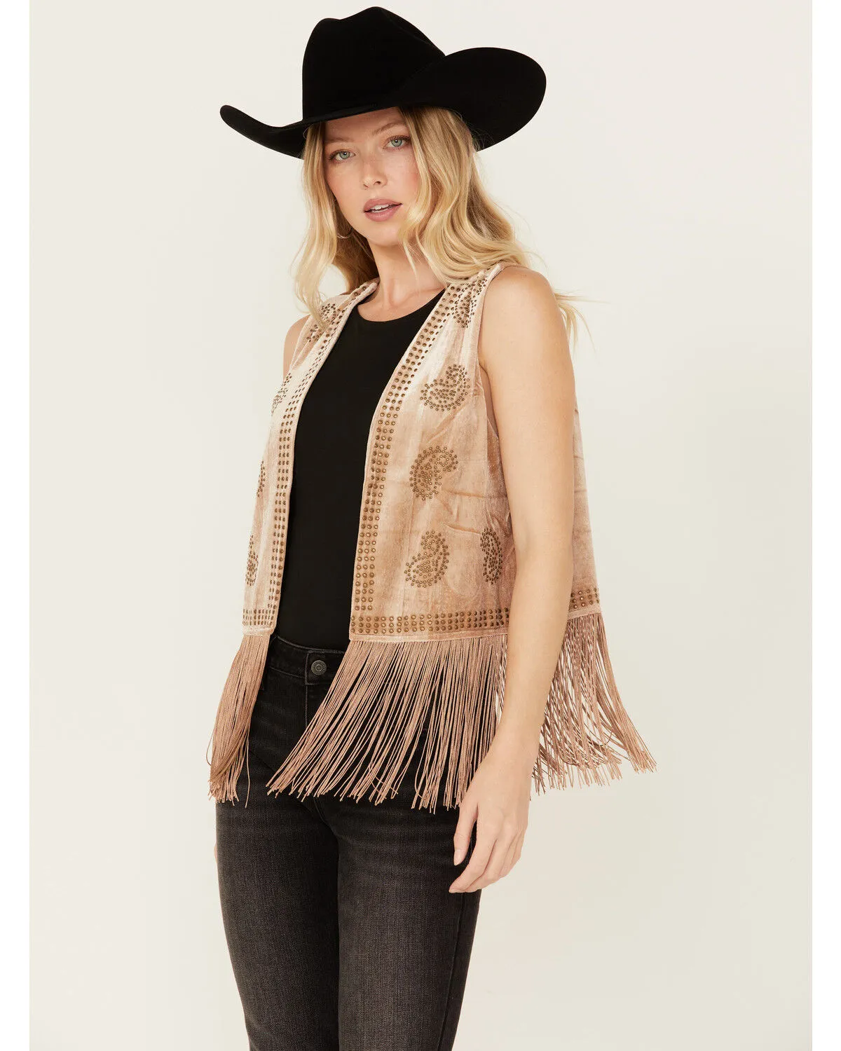 Product Name:  Vocal Women's Studded Faux Suede Fringe Vest