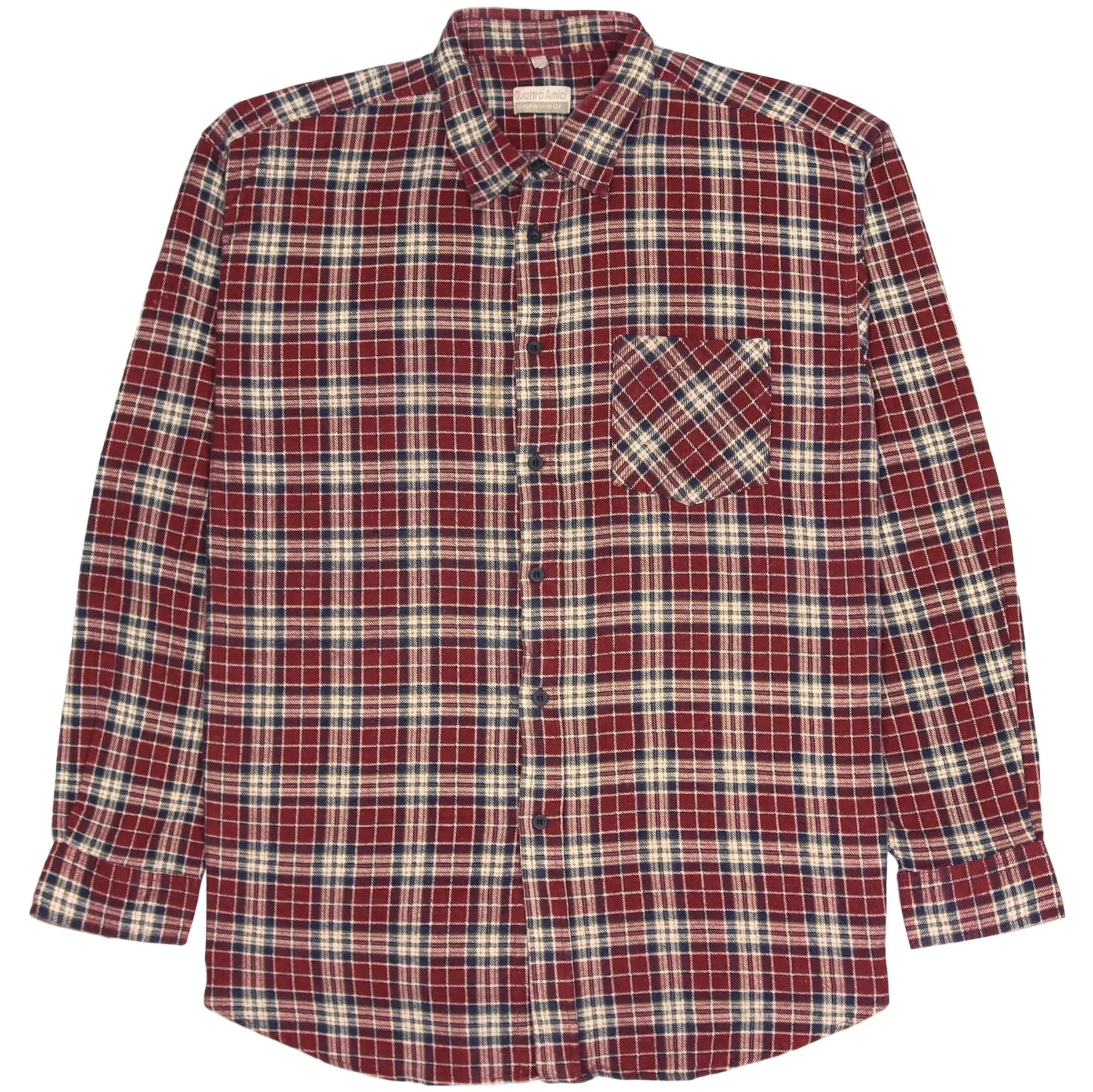 Quattro Amici Checkered Flannel Shirt Red Beige Navy