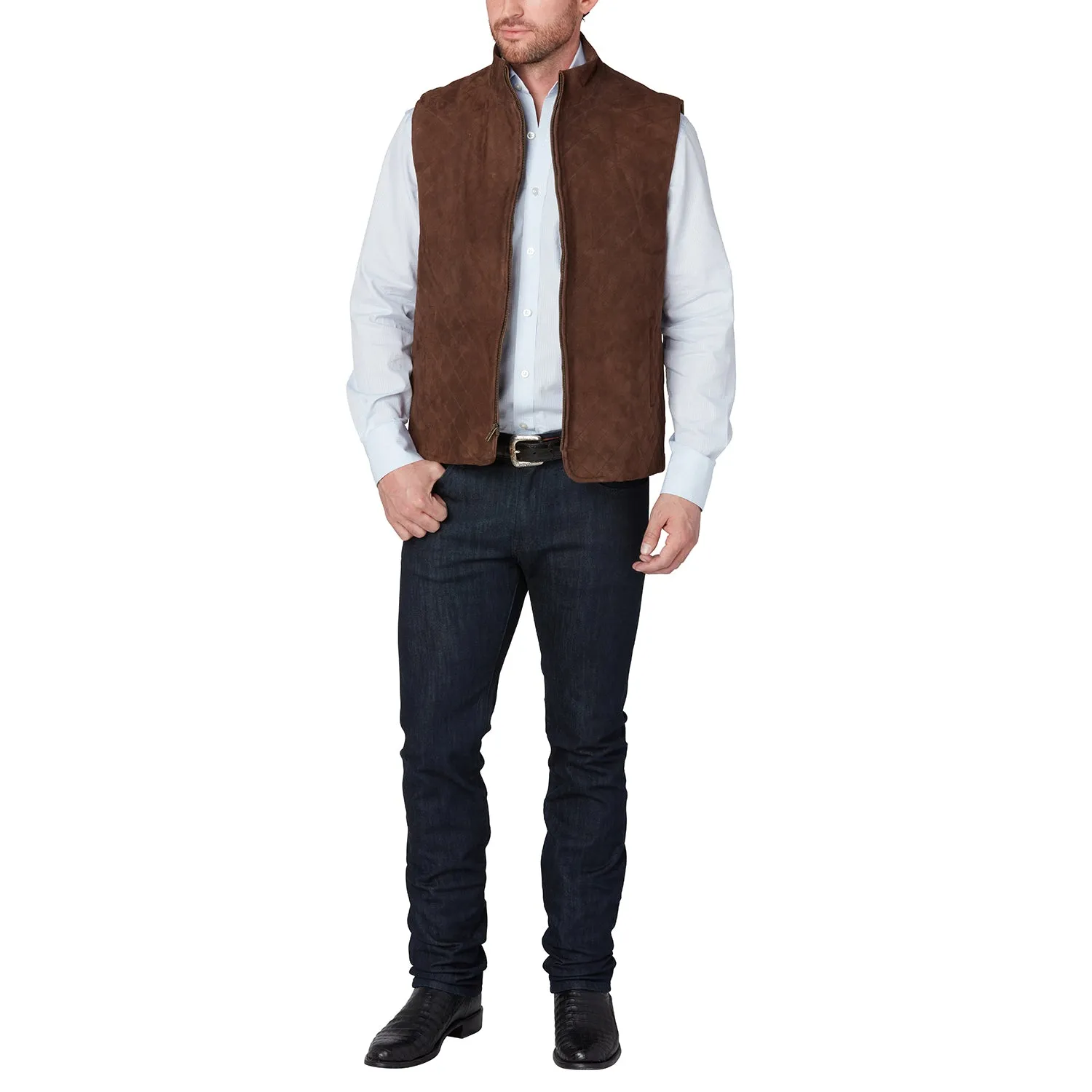 Quilted Suede Vest :: Brown