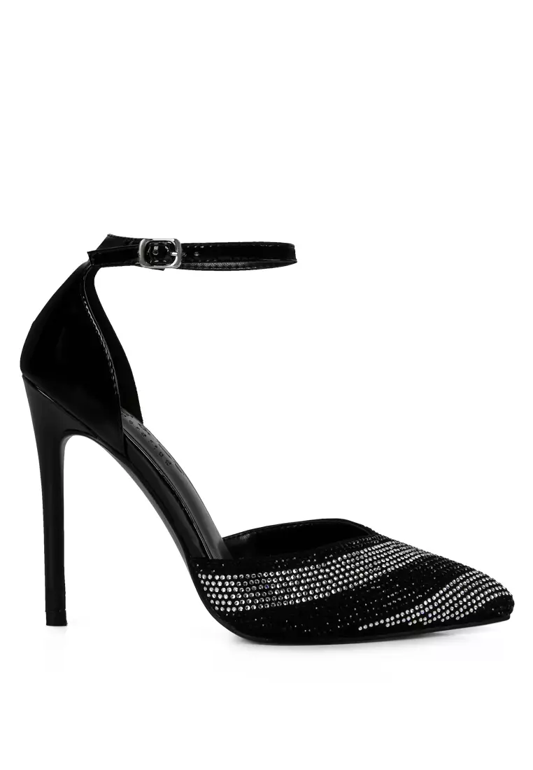 Rag & CO. Black Diamante Stripes Stiletto Sandals