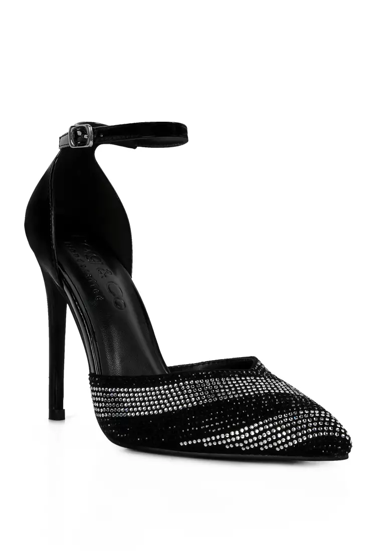 Rag & CO. Black Diamante Stripes Stiletto Sandals