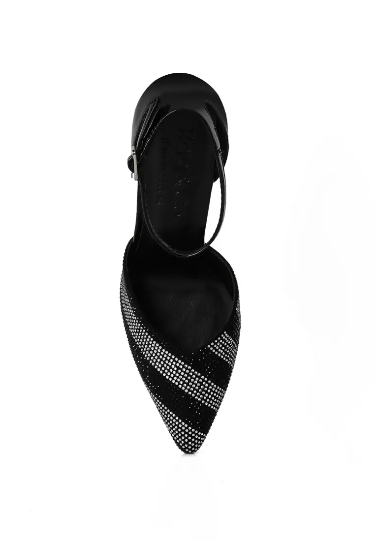 Rag & CO. Black Diamante Stripes Stiletto Sandals