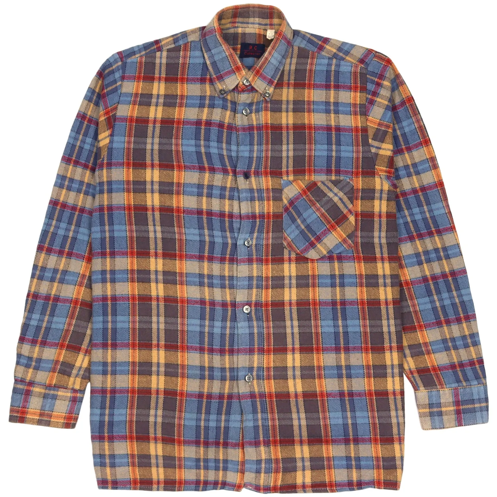 R.C Collection Checkered Flannel Shirt Blue Brown Yellow