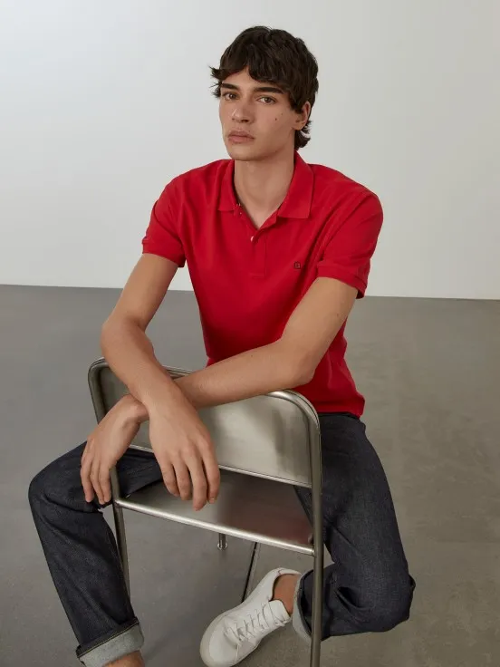 Regular fit cotton piqué polo