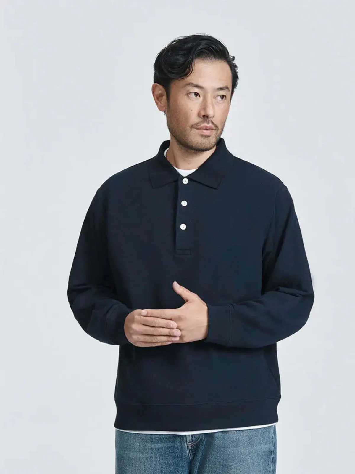 Relaxed Polo Sweatshirt - Dark Navy