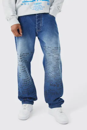 Relaxed Rigid All Over Text Laser Print Jeans