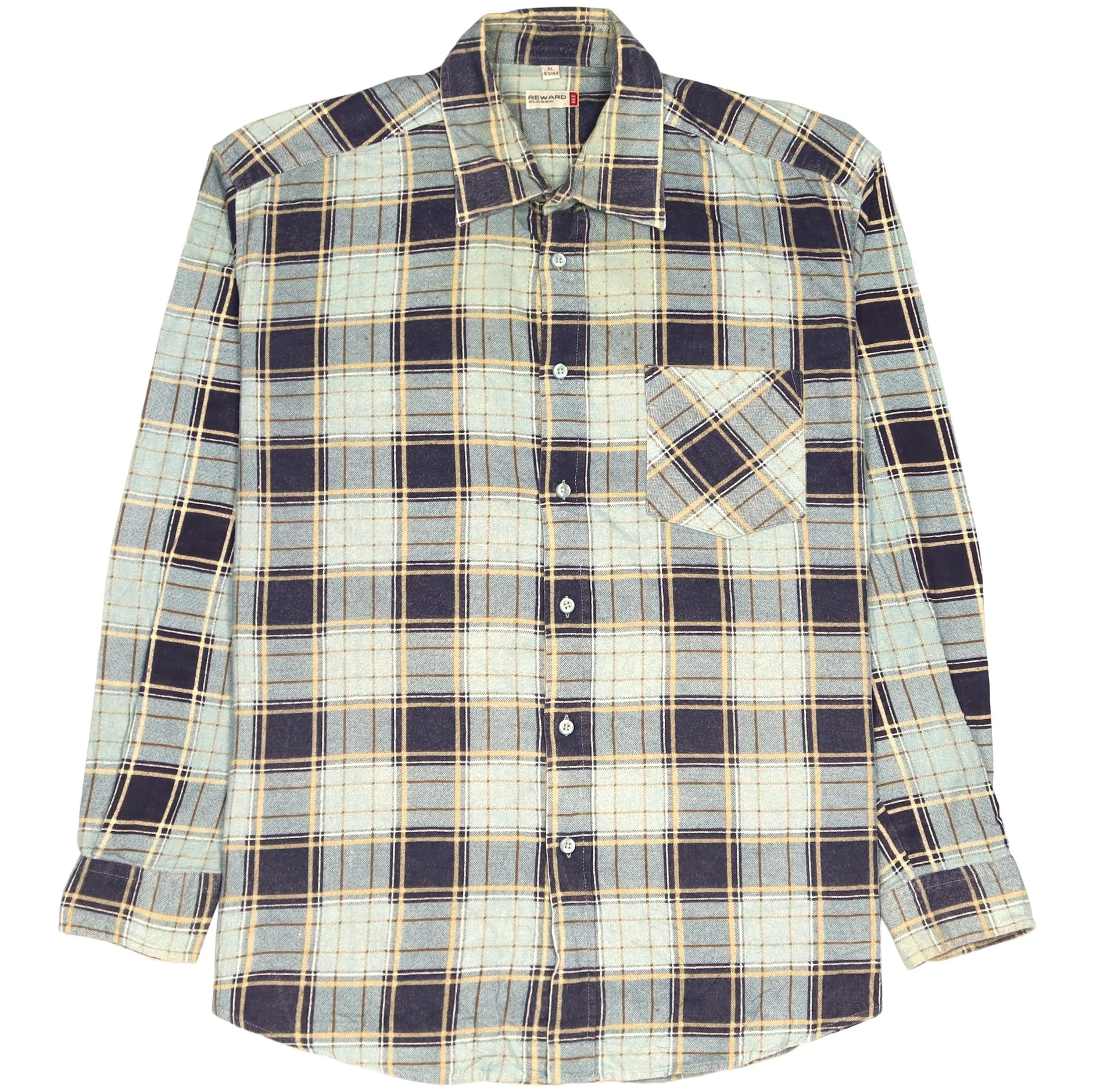 Reward Classic Vintage Checkered Flannel Shirt Navy Blue Beige