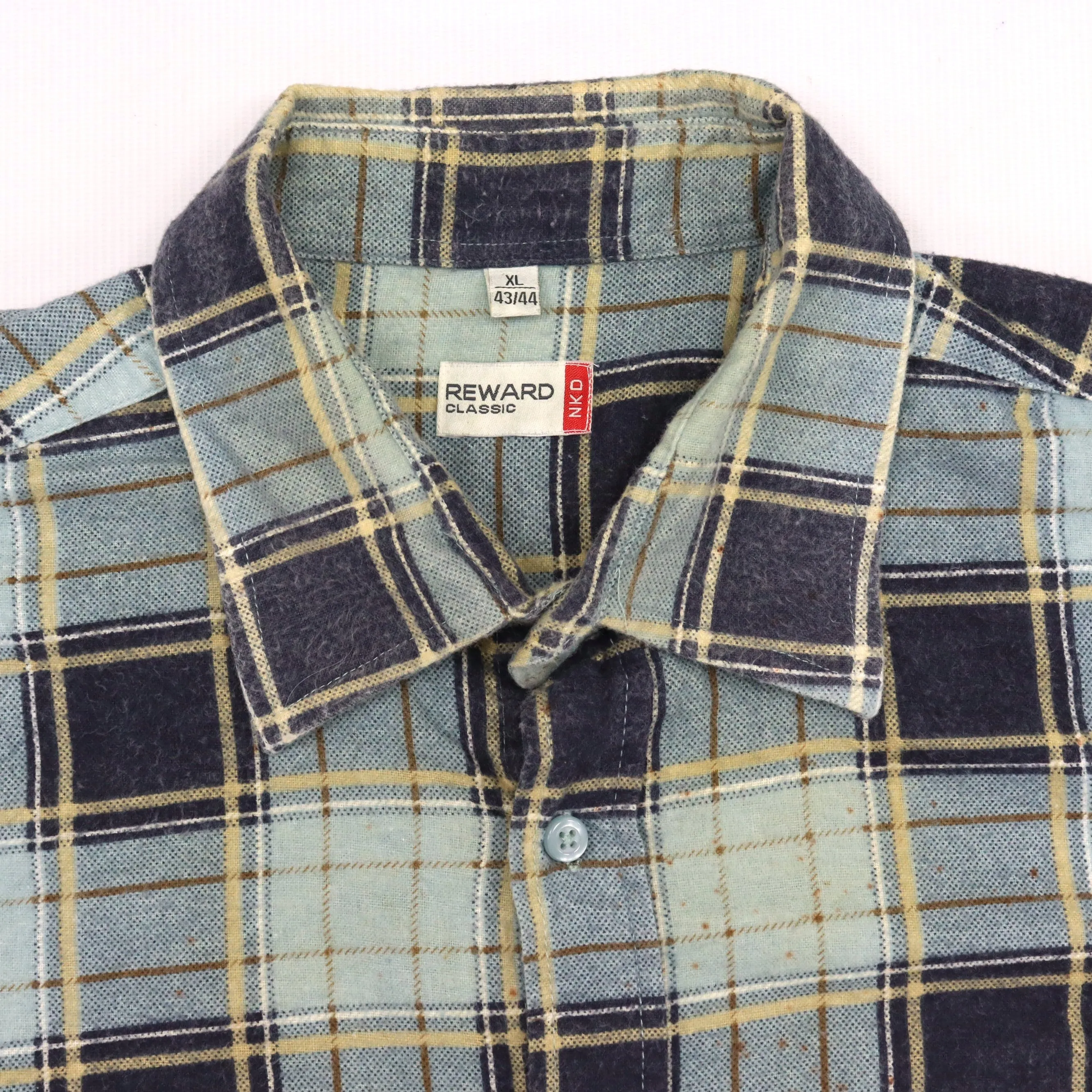 Reward Classic Vintage Checkered Flannel Shirt Navy Blue Beige