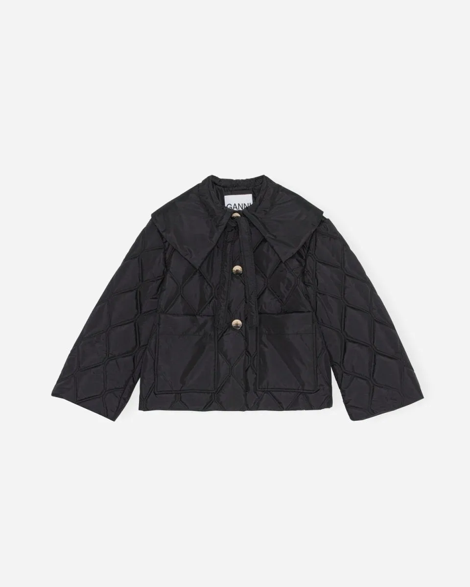 Ripstop Quilt Big Collar Jacket - Black